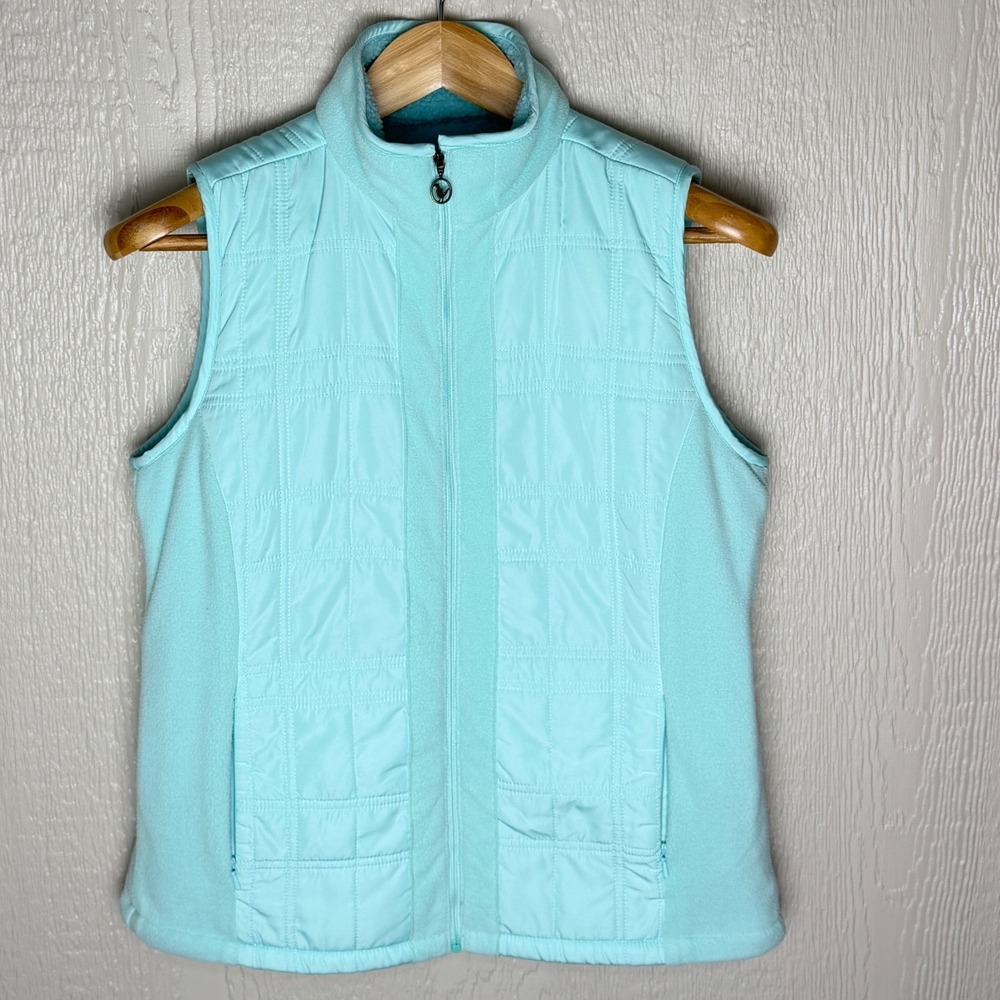 Columbia Womens Quilted Fleece Hybrid Vest Aqua Blue Full Zip Small